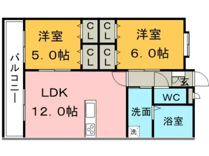 キャッスルコート(2LDK/3階)の間取り写真
