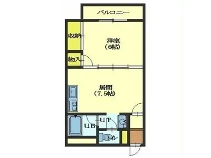 ホワイトヒルII(1DK/3階)の間取り写真