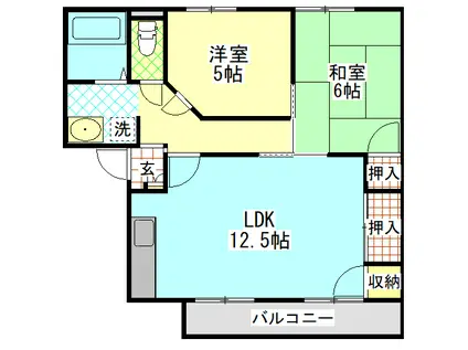 メゾン宮西(2LDK/1階)の間取り写真