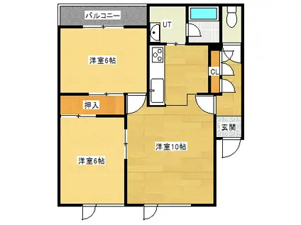 キャスターヴィレッジサウスイング(2LDK/2階)の間取り写真