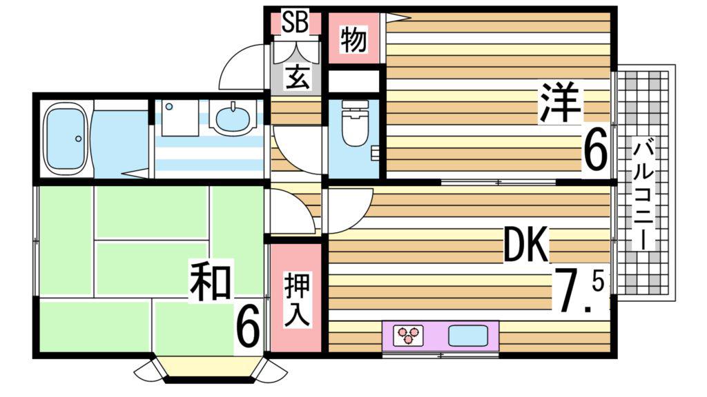 エクセルハイツ桃山台(2DK/2階)の間取り写真