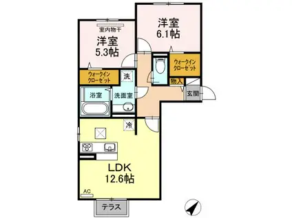 ルノンK(2LDK/1階)の間取り写真