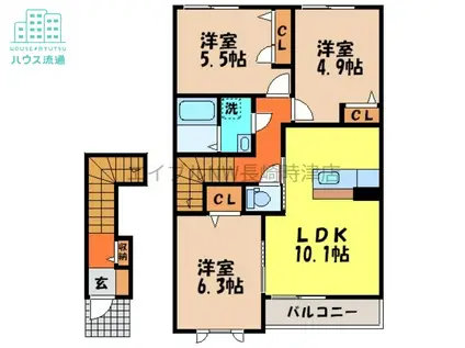 コンフォルト・ファイブA(3LDK/2階)の間取り写真