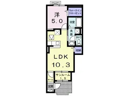 ミラノVI A(1LDK/1階)の間取り写真