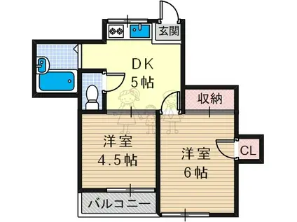メゾン北田辺(2DK/4階)の間取り写真