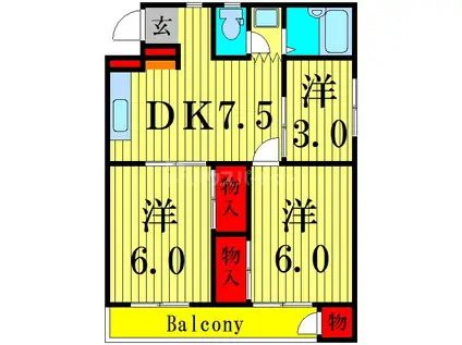 レイフ三郷(3DK/2階)の間取り写真