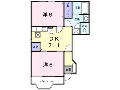 ヒルトップ壱番館(2DK/1階)の間取り写真