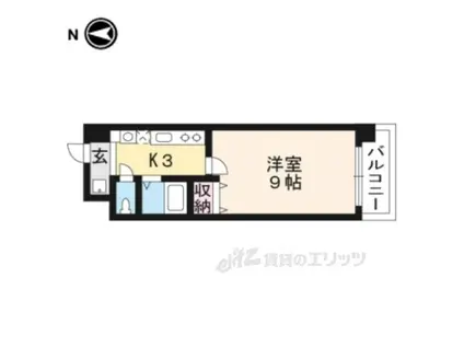 パサージュ二条城東(1K/3階)の間取り写真