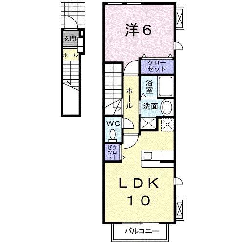 アゲイン(1LDK/2階)の間取り写真