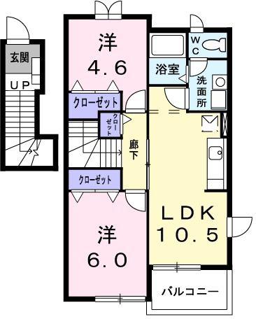フィールド ヒル(2LDK/2階)の間取り写真