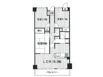 グレーシィ金剛アルティプラザ(3LDK/6階)の間取り写真
