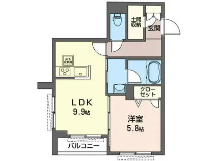 グラティチュード(1LDK/1階)の間取り写真