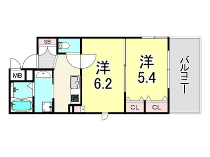 プレサンス昭和通ESRISE(2K/6階)の間取り写真