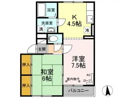 グリーンライフ桂木B(2K/1階)の間取り写真
