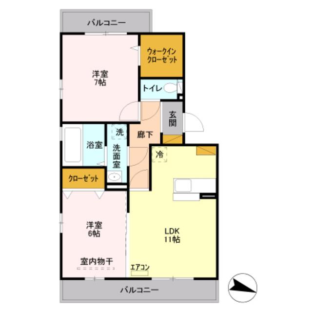 フェイバリッチ新和 A棟(2LDK/1階)の間取り写真