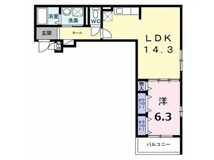 プレミアスペース2(1LDK/2階)の間取り写真