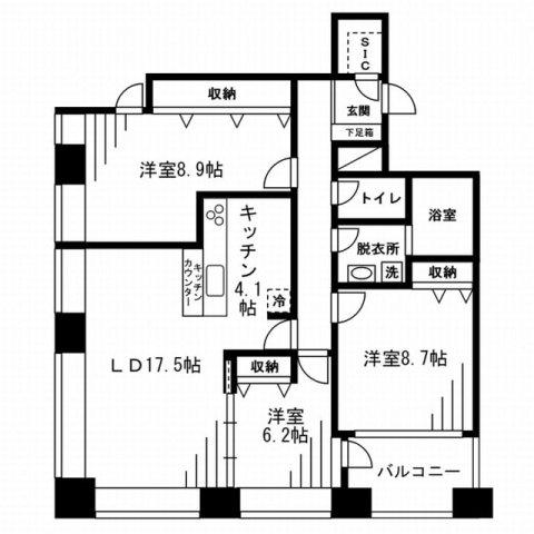 レジディアタワー麻布十番(3LDK/19階)の間取り写真