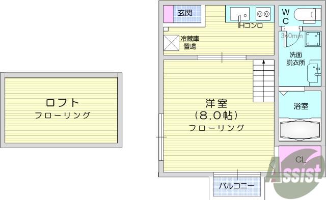 クレアフォーチュンマテリア(1K/2階)の間取り写真