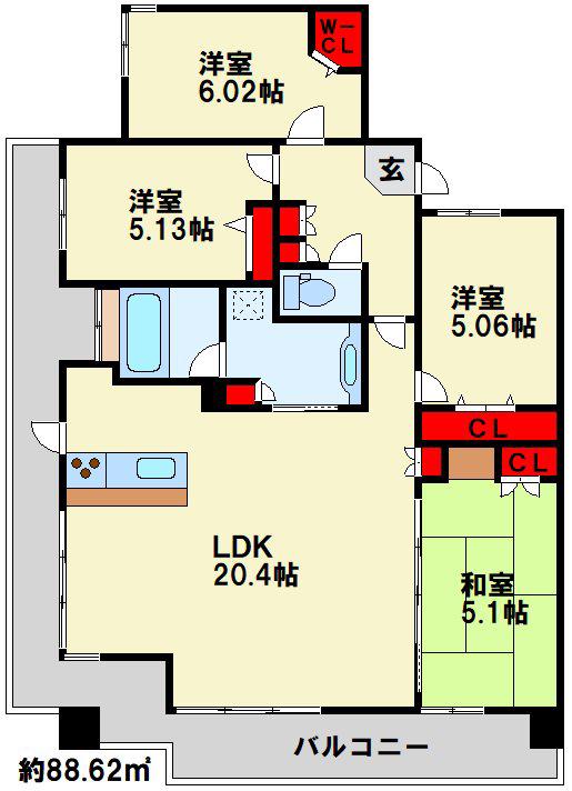 リヴィエールソフィア清滝(4LDK/8階)の間取り写真