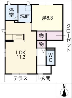 ガーデンフォレスト(1LDK/1階)の間取り写真