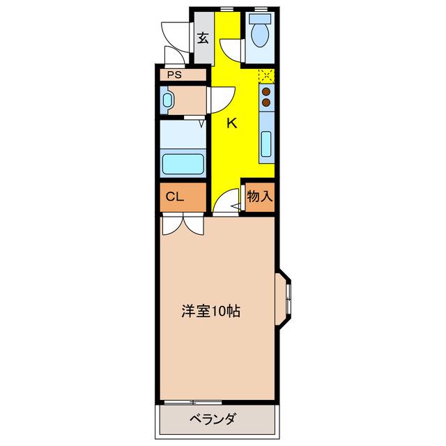 マンション勝野(1K/2階)の間取り写真