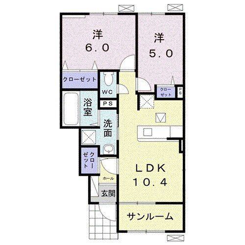 プランドール・II(2LDK/1階)の間取り写真