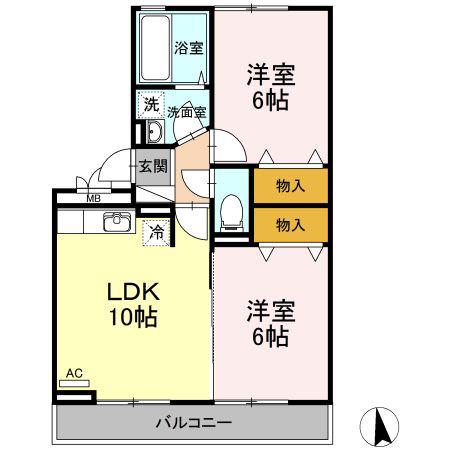 セントレ富沢(2LDK/3階)の間取り写真