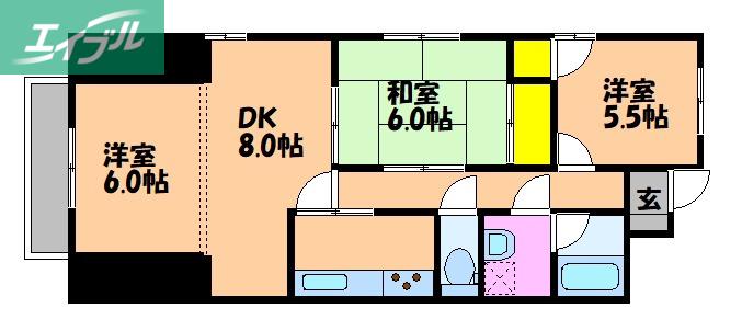 パークサイドナオイ(3DK/2階)の間取り写真