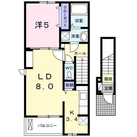 メゾンディオール IIIB(1LDK/2階)の間取り写真