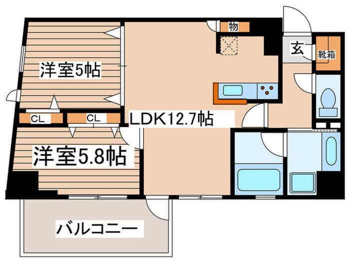 ジェイシティ相模原(2LDK/12階)の間取り写真