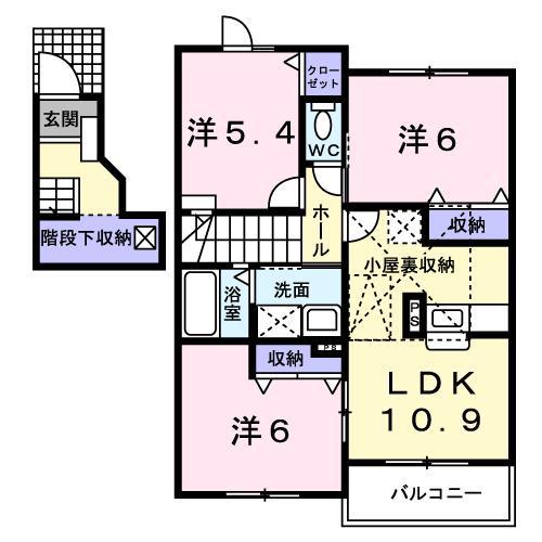 ヴァンティアン中の原D棟(3LDK/2階)の間取り写真