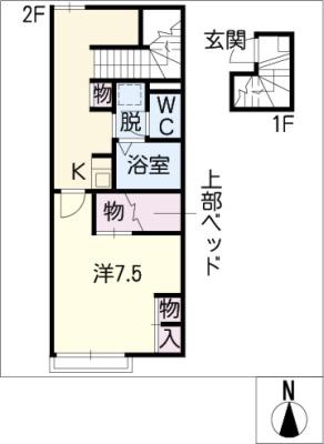 レオパレス天王(1K/2階)の間取り写真
