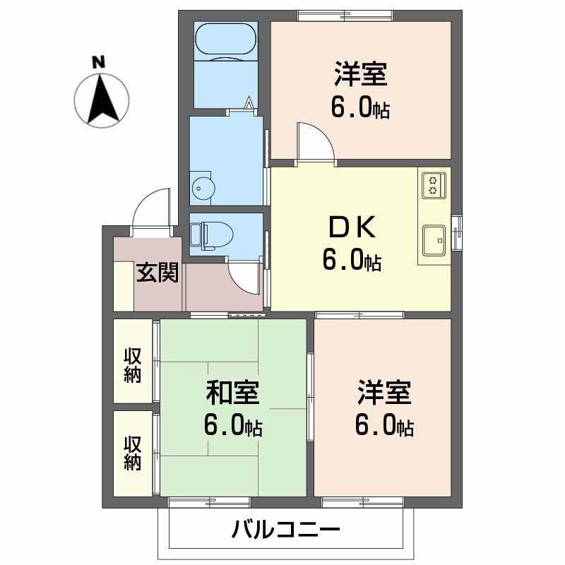 ディアス北井門 C棟(3DK/2階)の間取り写真
