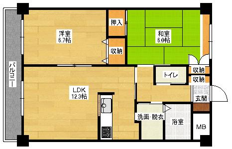 ミニヨンフルールAWA(2LDK/2階)の間取り写真