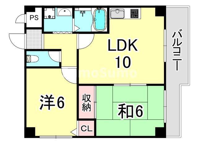 第三西原ハイツ(2LDK/5階)の間取り写真