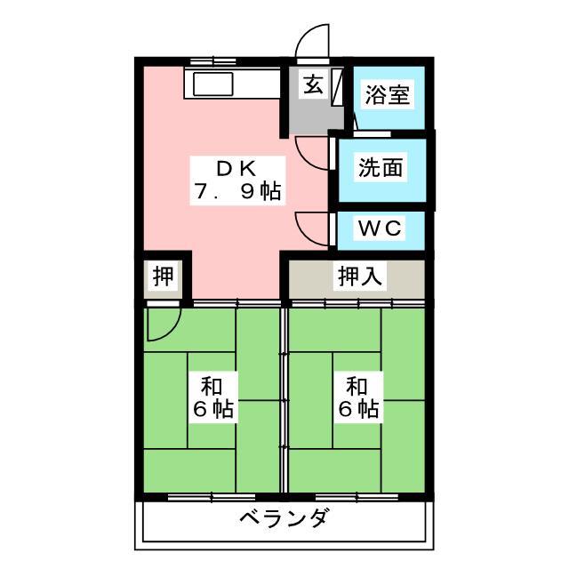 グリーンハイツII(2DK/1階)の間取り写真