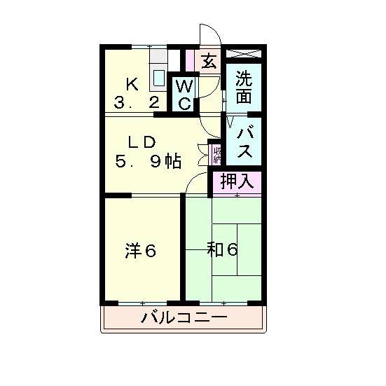 ハッピーガーデン(2DK/2階)の間取り写真