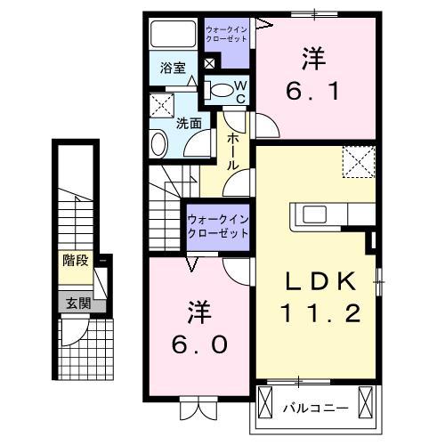 プラシ一ドK.K A(2LDK/2階)の間取り写真