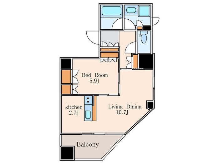 五番町マンション(1LDK/12階)の間取り写真