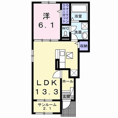 ルミエール・シエルI(1LDK/1階)の間取り写真