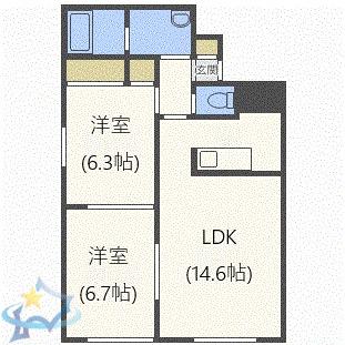 リバティ宮の森(2LDK/2階)の間取り写真