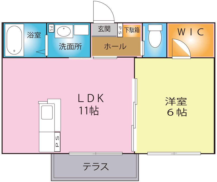 ヴェルガモット A棟(1LDK/1階)の間取り写真