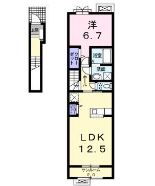 ノイ・オーブ II(1LDK/2階)の間取り写真