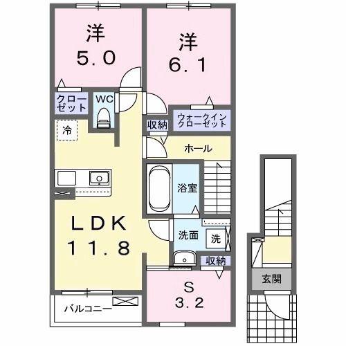 カレント レジデンス 下増田II(2LDK/2階)の間取り写真