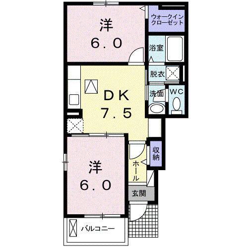 グランソレイユ ウエスト(2DK/1階)の間取り写真