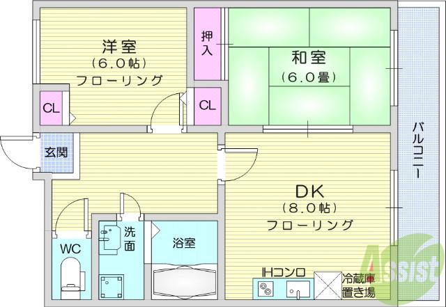 プレバンス・アイ(2DK/6階)の間取り写真