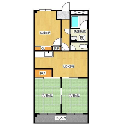 プラザハウス東岡山(3LDK/4階)の間取り写真