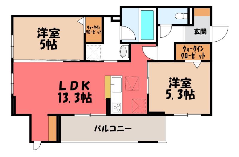 ヴェントプーロ東松山(2LDK/1階)の間取り写真