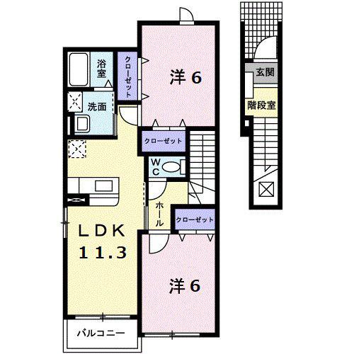 サンソーレA(2LDK/2階)の間取り写真