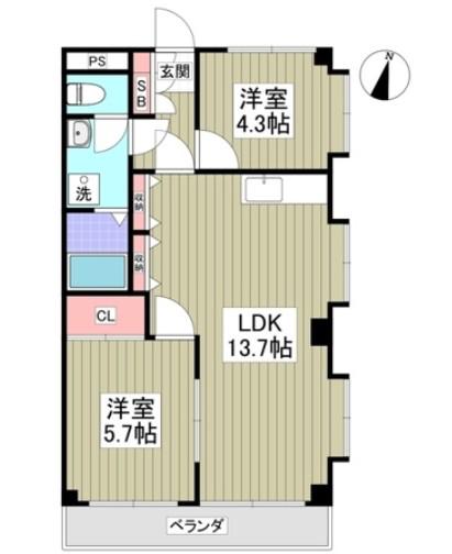 千代田マンション 川越(2LDK/2階)の間取り写真
